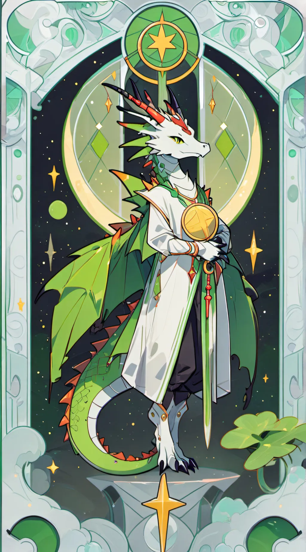 ai character: Green moon dragon background