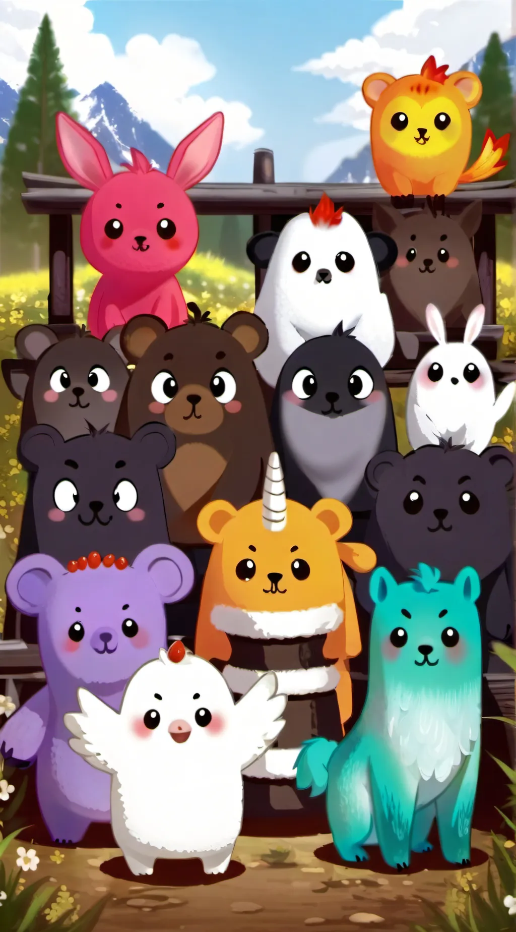 ai character: smiling critters background