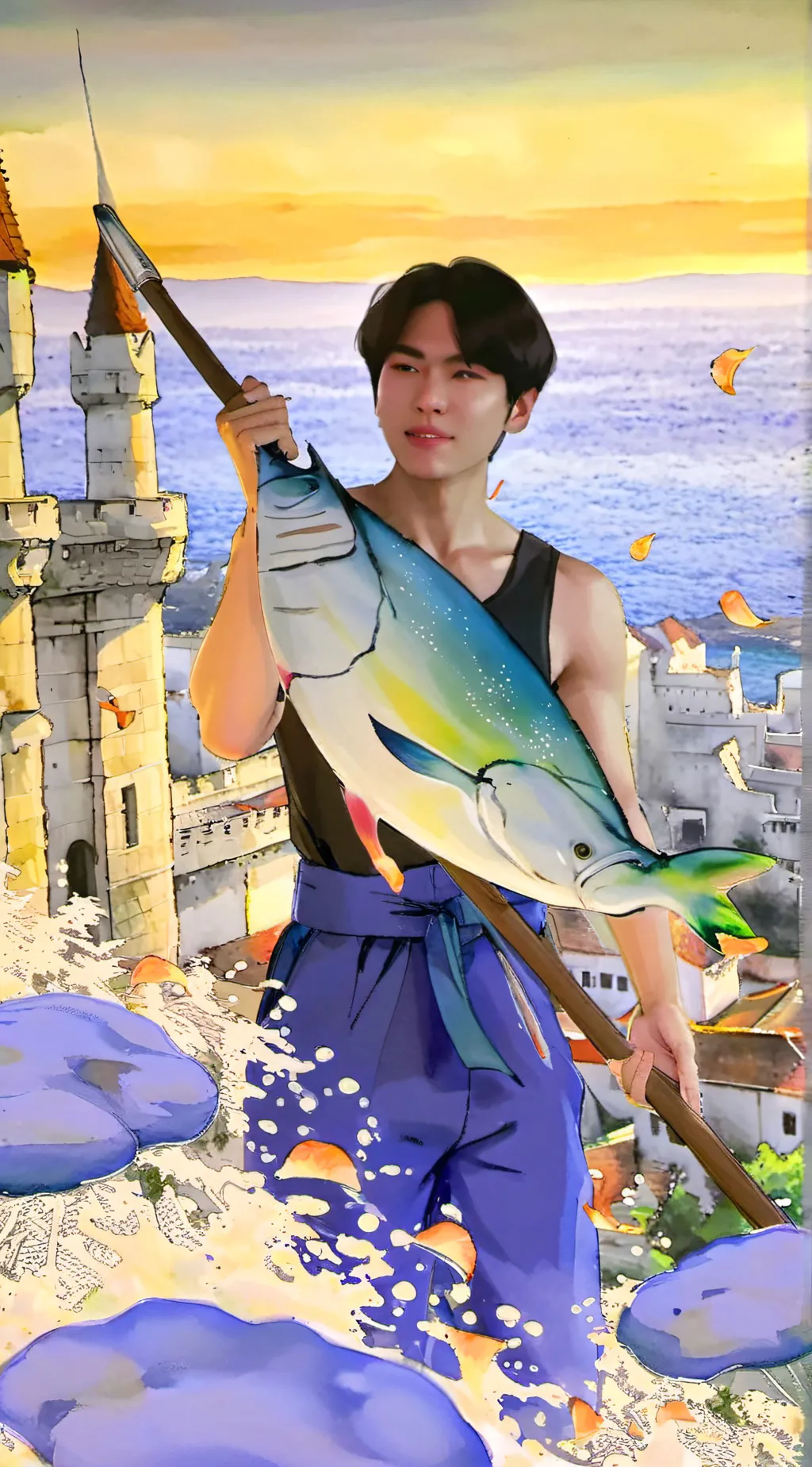 ai character: bottle of water background