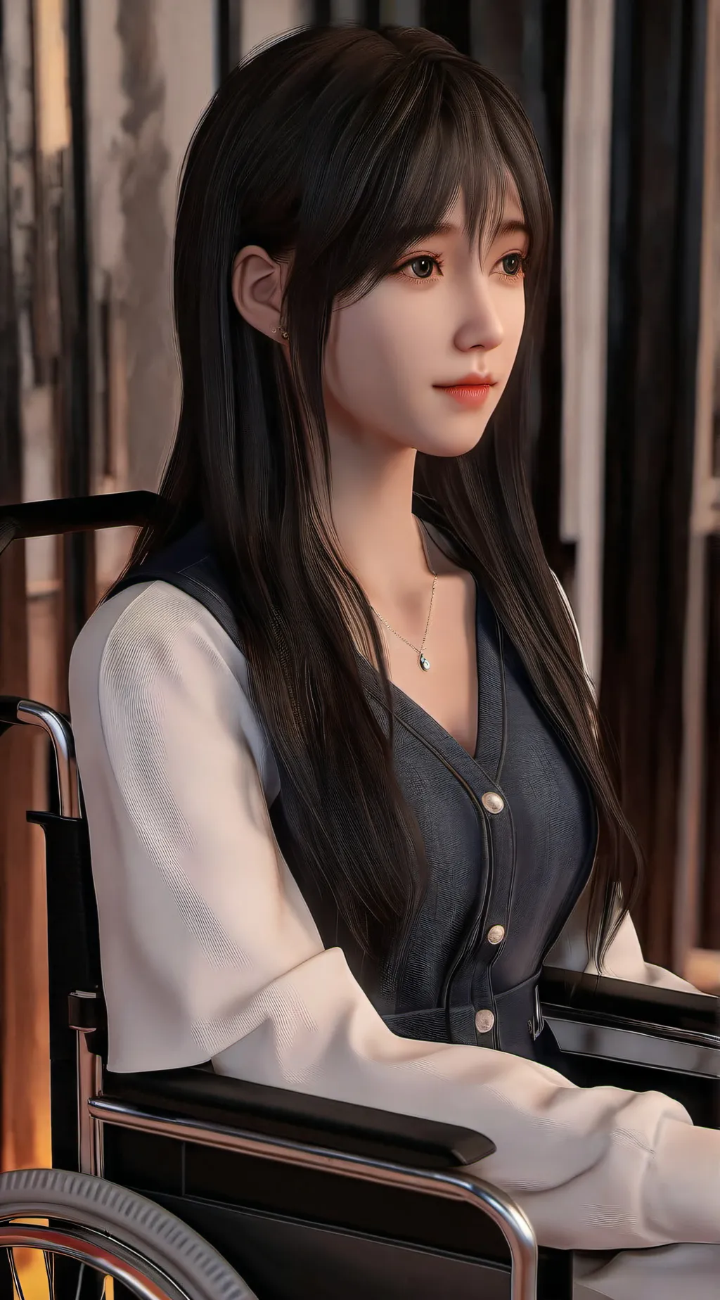 ai character: Wheelchair girl  background