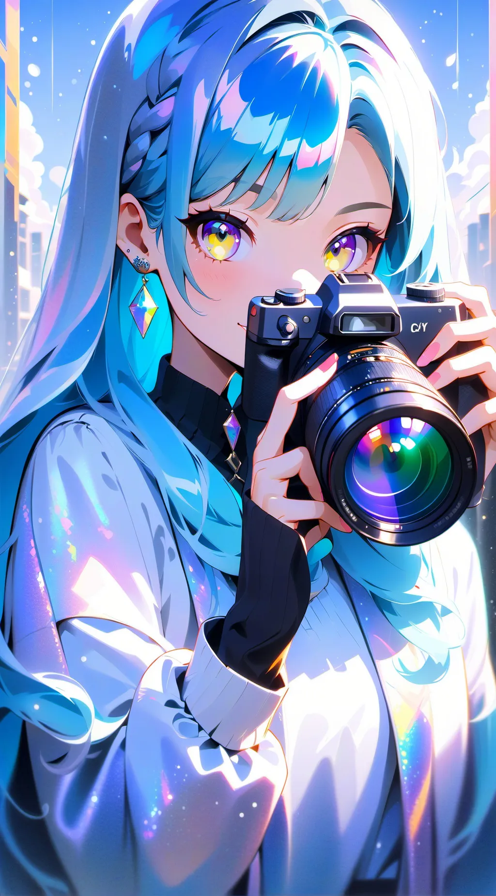 ai character: camera woman background