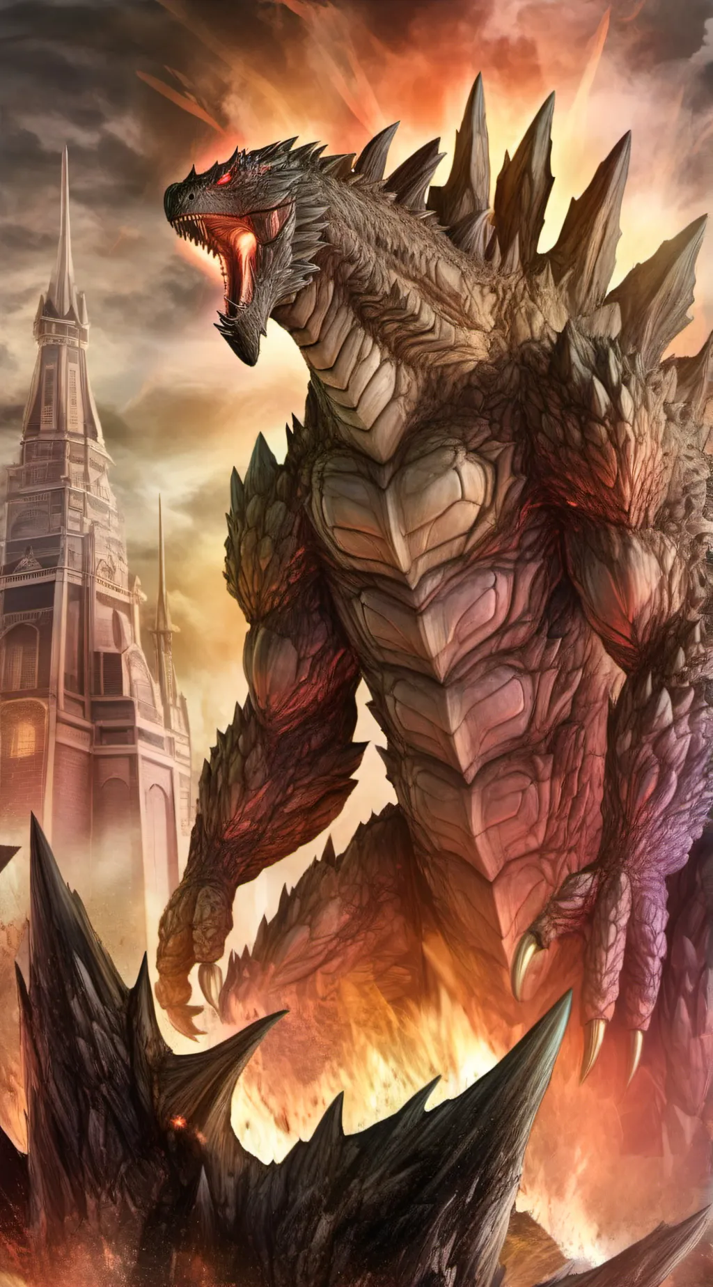 ai character: Godzilla in hell  background