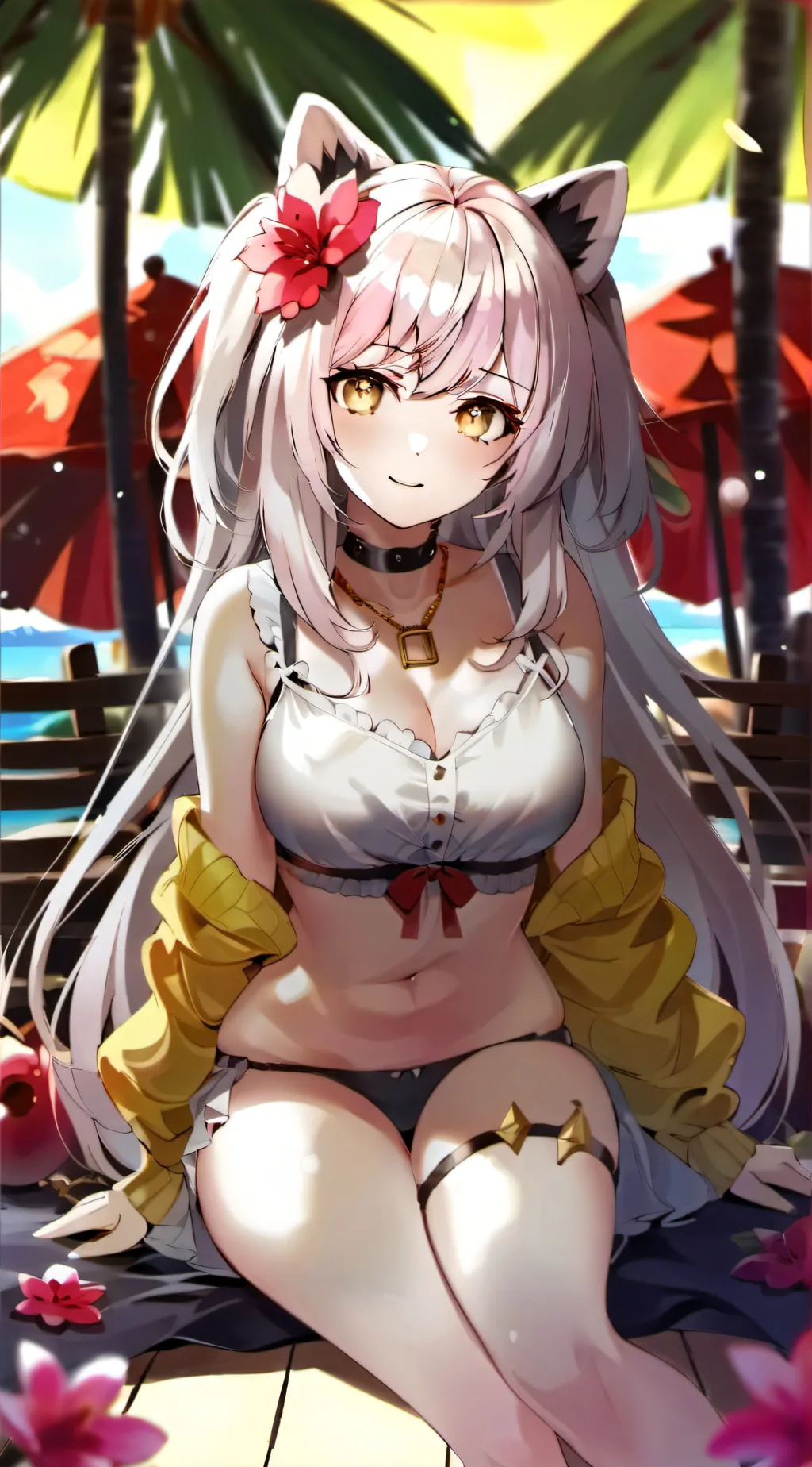 ai character: beach day background