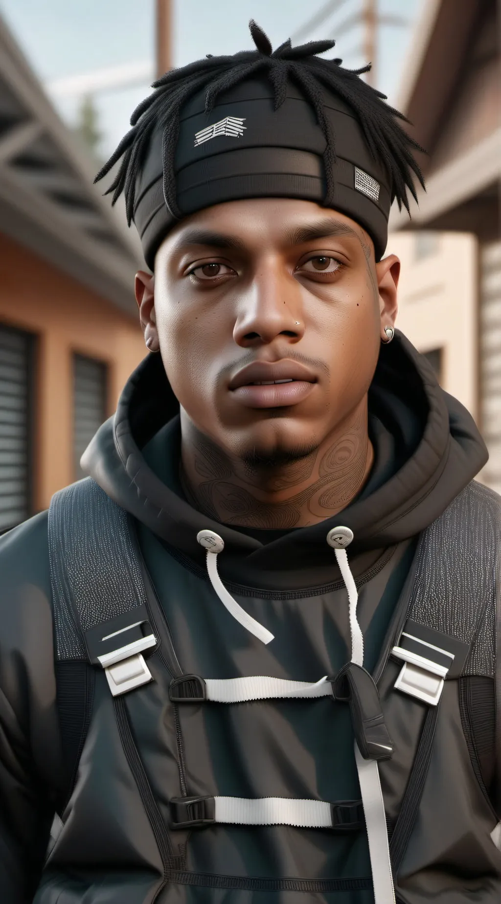 ai character: ski mask  background