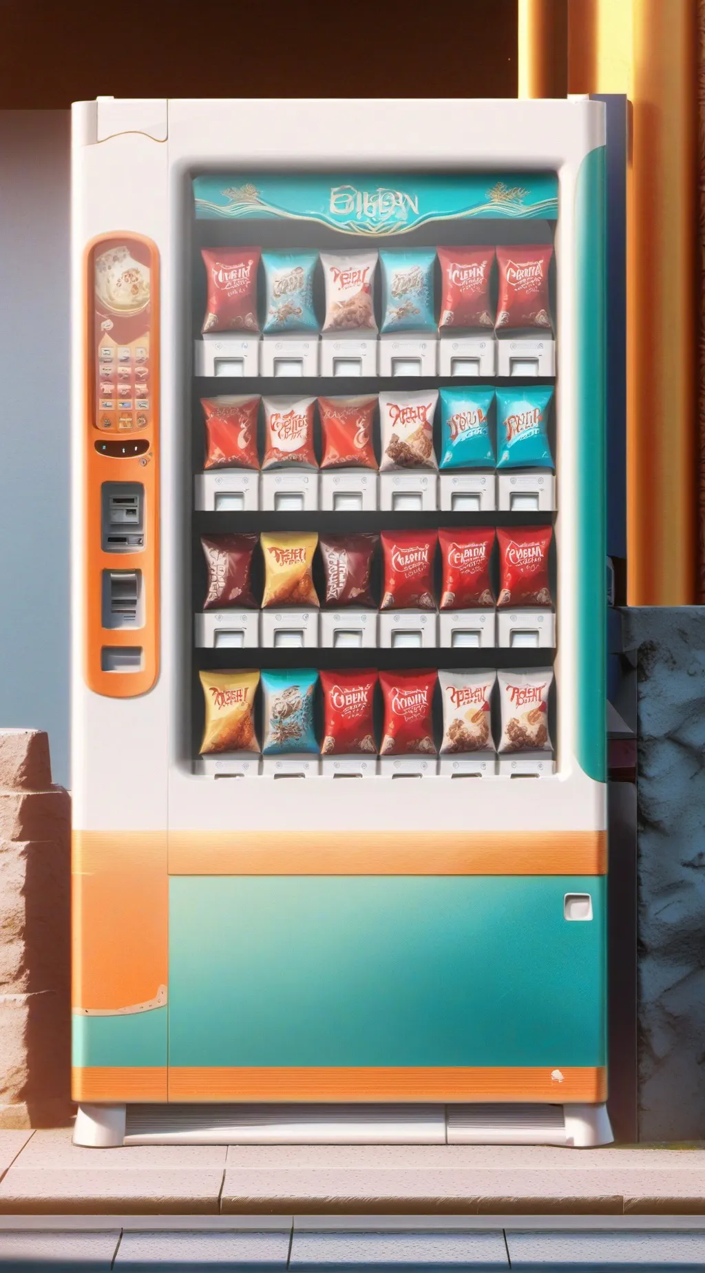 ai character: vending machine  background