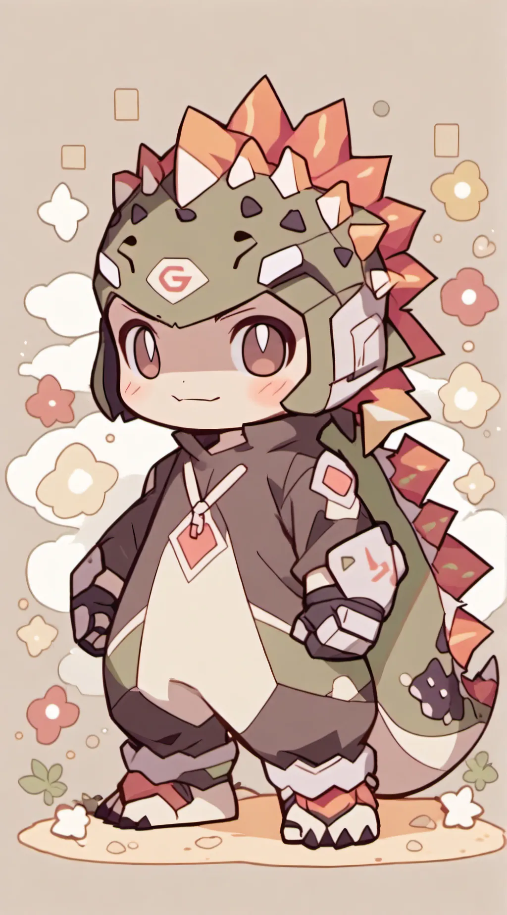 ai character: Mini Godzilla  background