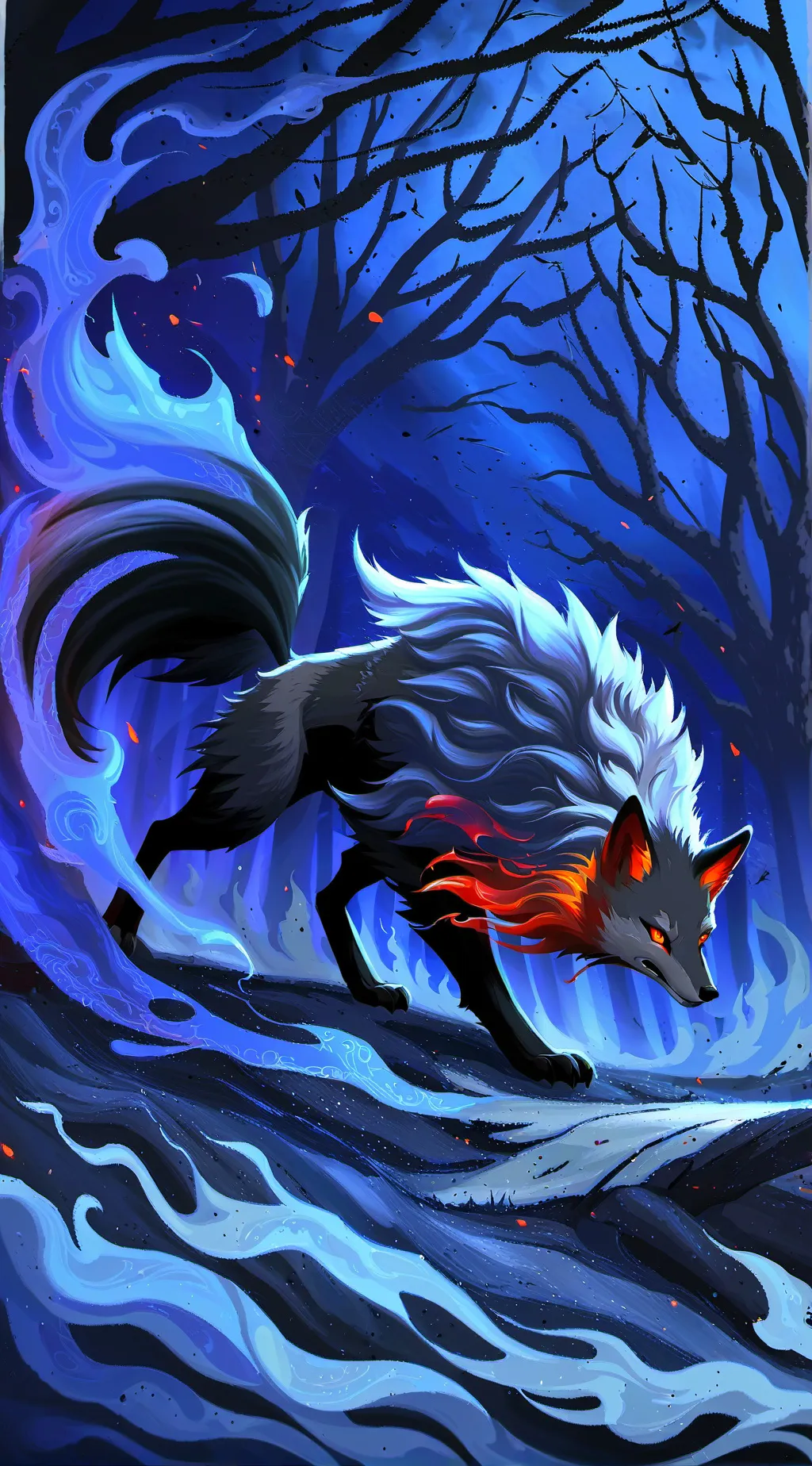 ai character: frozen flame background