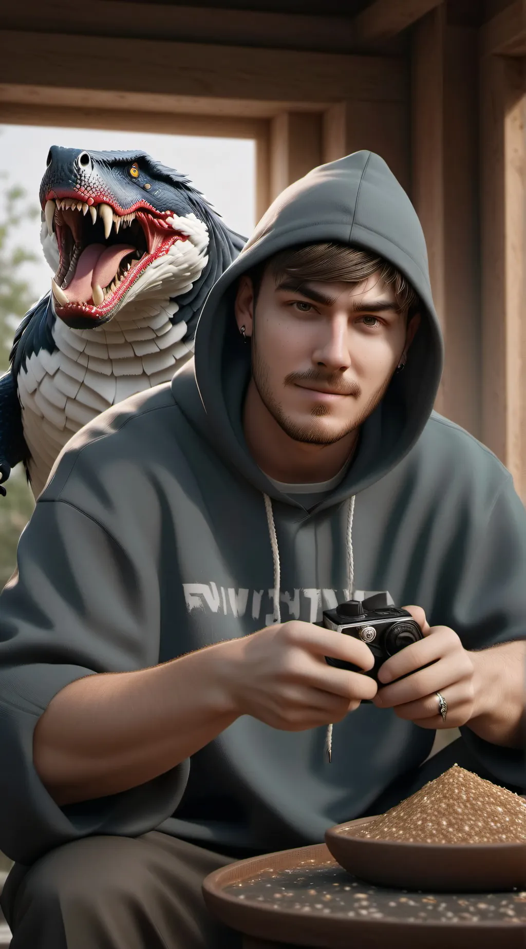 ai character: evil Mr beast background