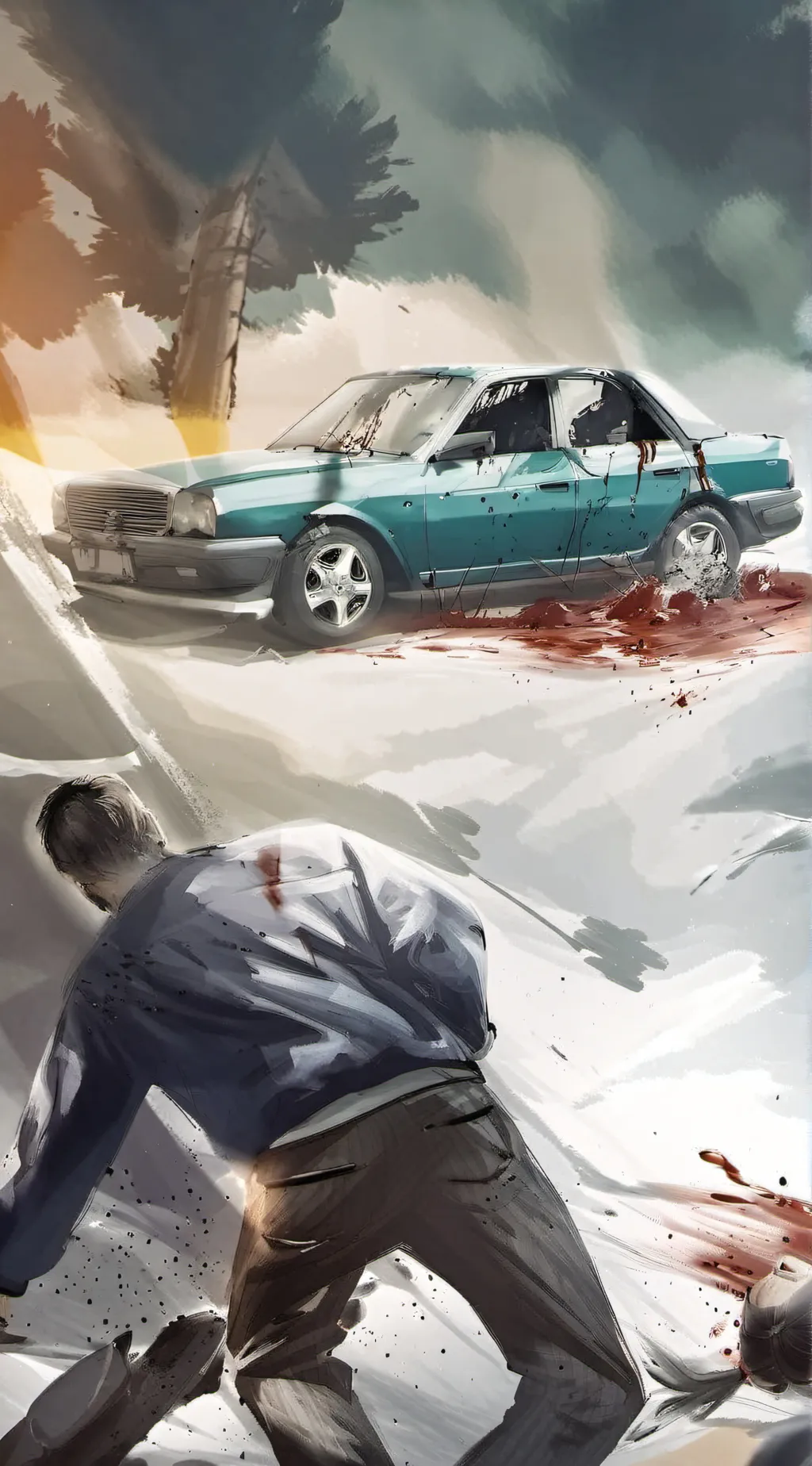 ai character: Car crash  background