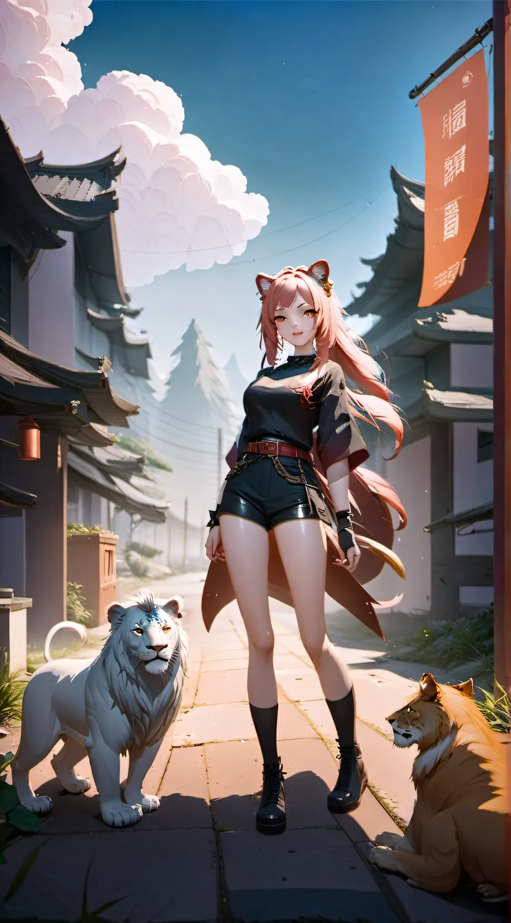 ai character: Lion Girl background