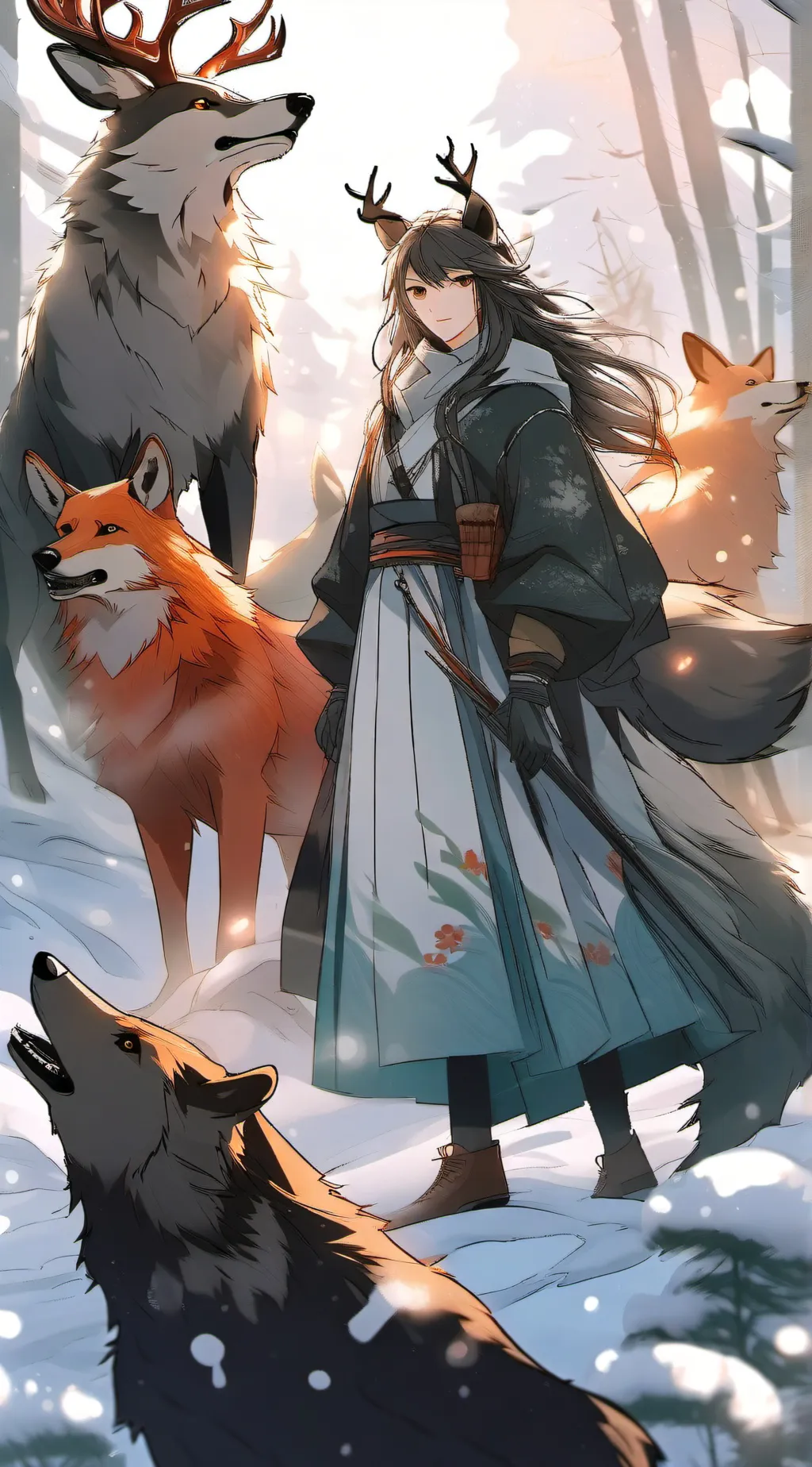 ai character: Wolf,deer, fox...  background