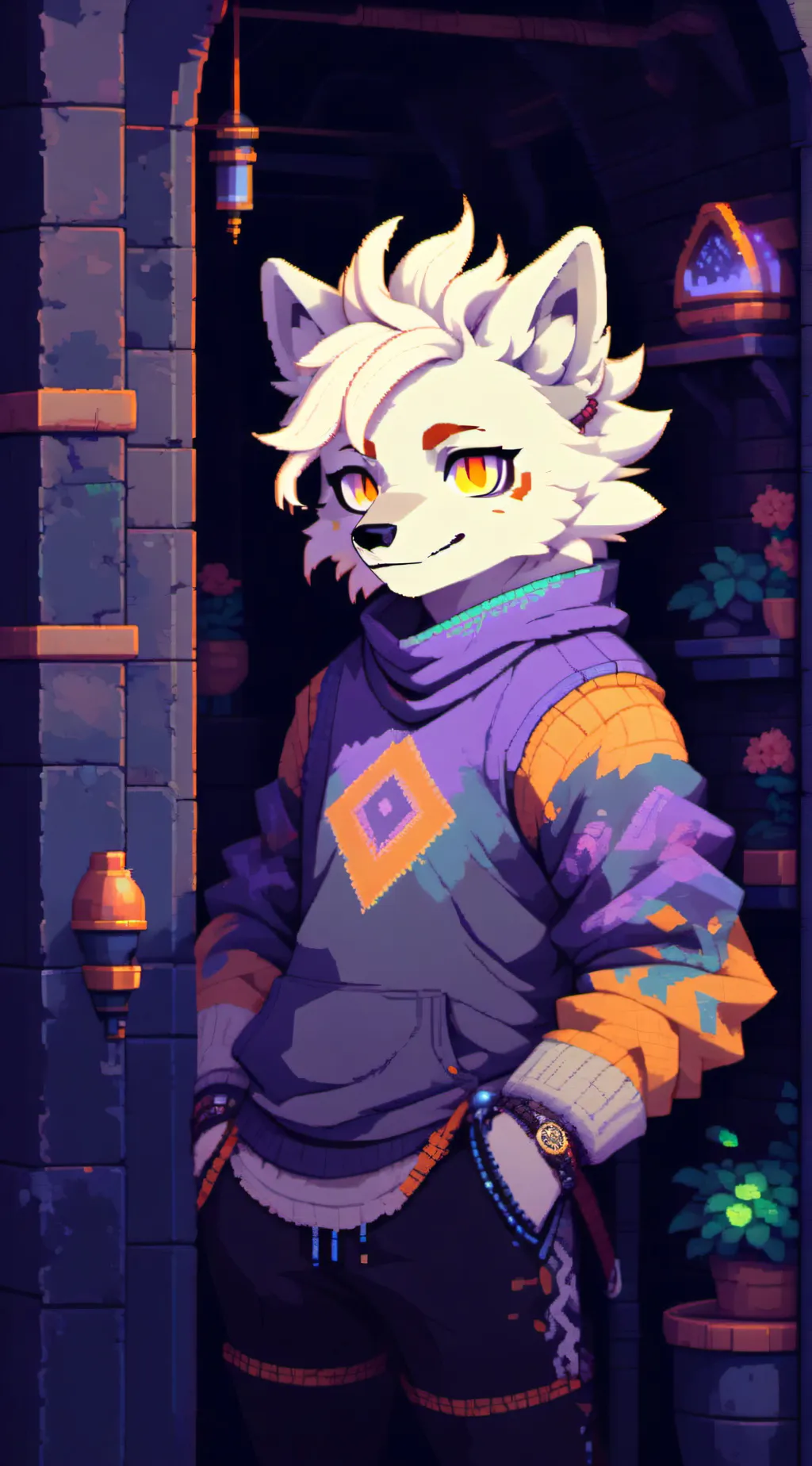 ai character: snowflake background