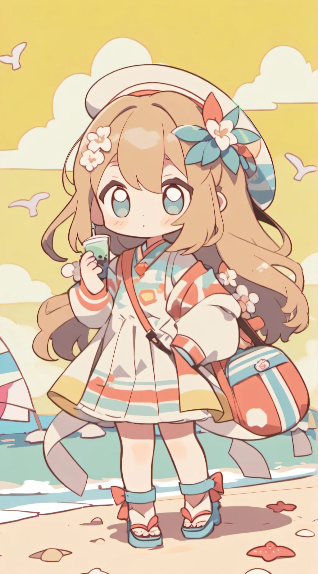 ai character: FPE AT THE BEACH background