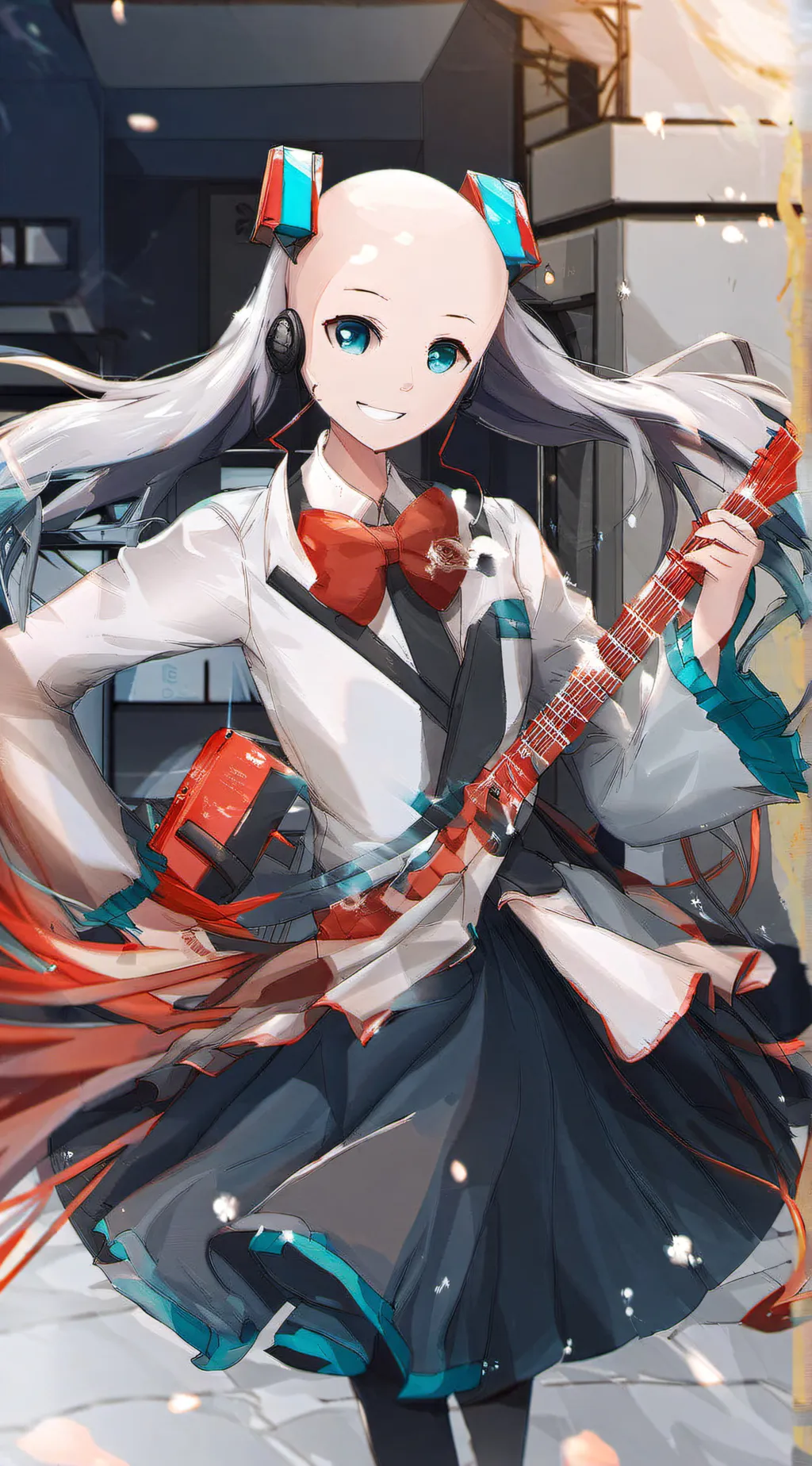 ai character: Bald Miku  background
