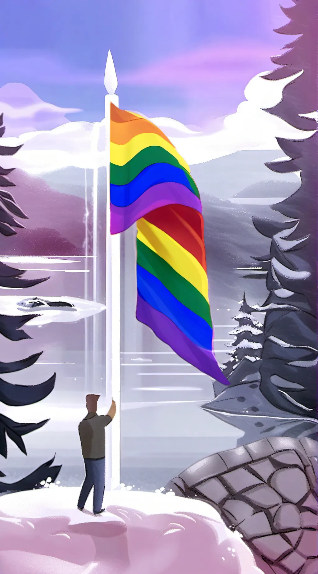 ai character: rainbow gay flag background