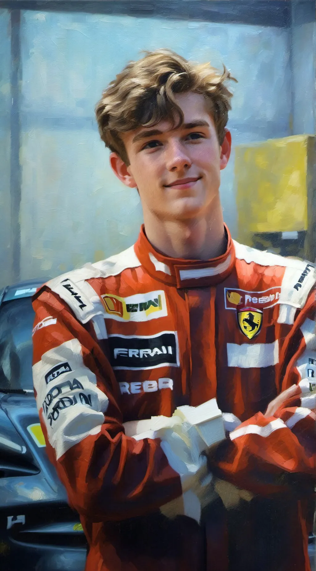 ai character: Ollie Bearman  background