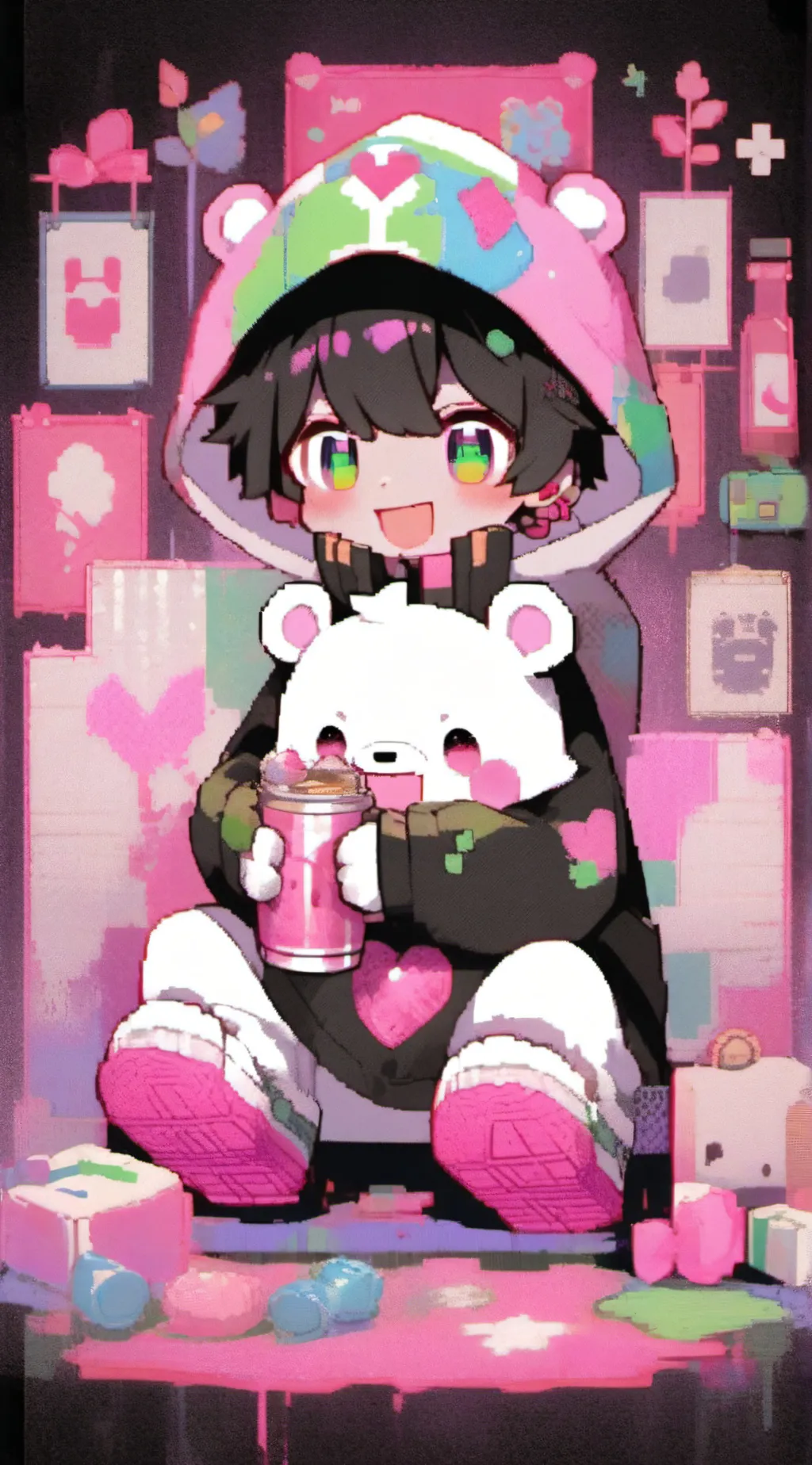 ai character: Smiling critters  background