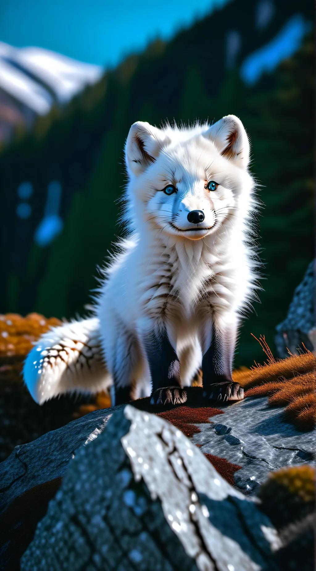 ai character: fluffy arctic fox background