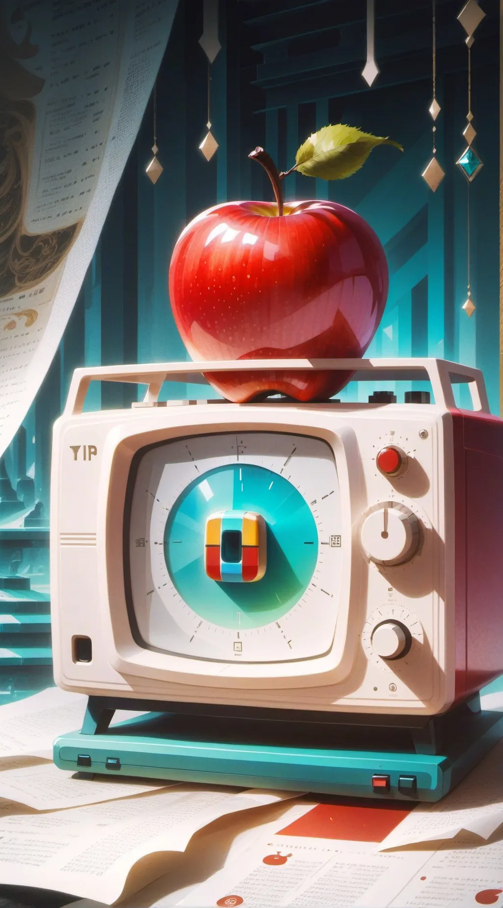 ai character: 📻Radioapple🍎  background