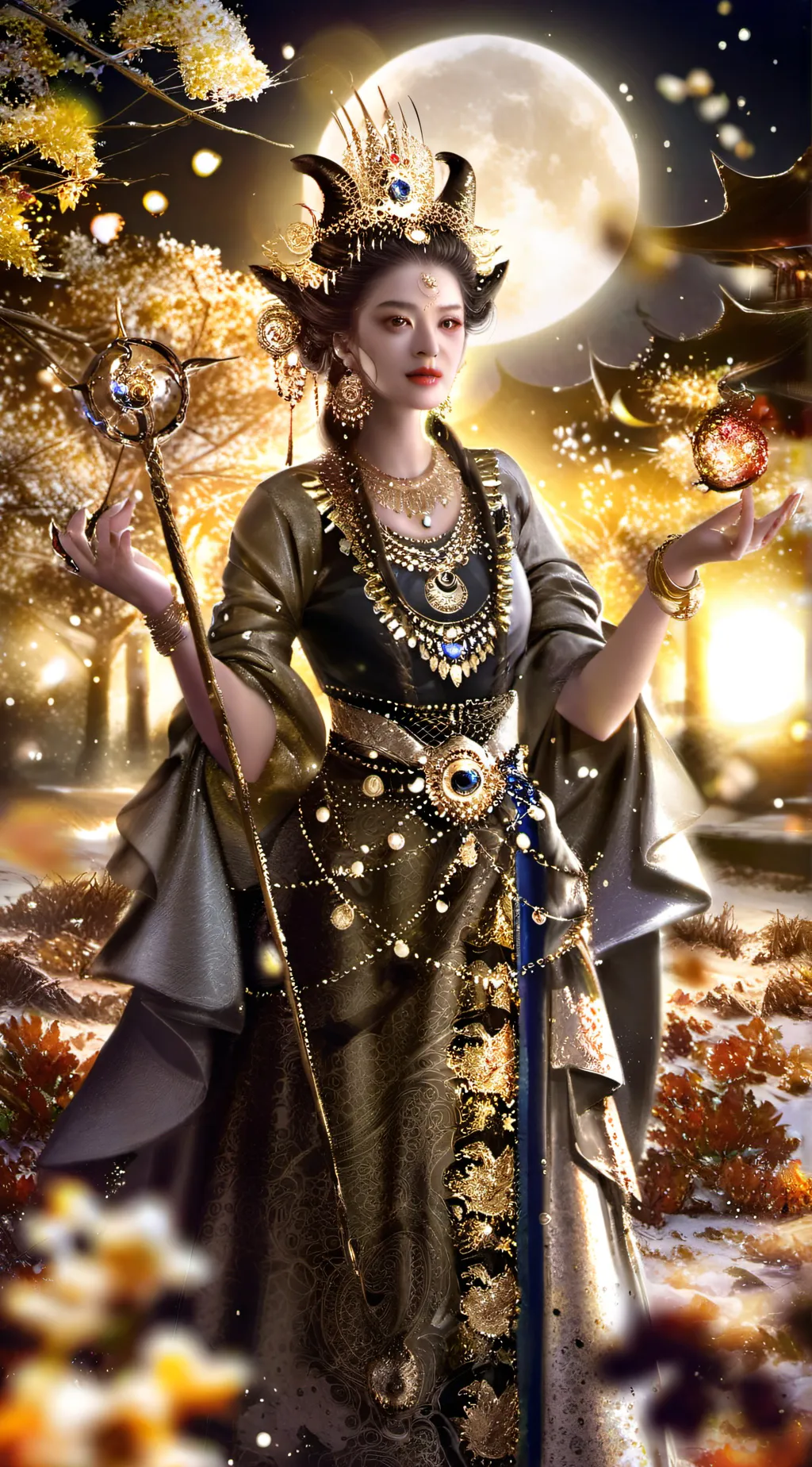ai character: moon goddess  background
