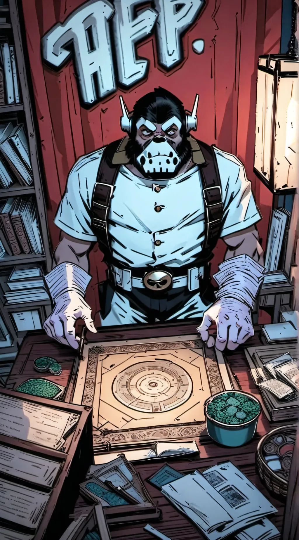 ai character: shop keeper  background