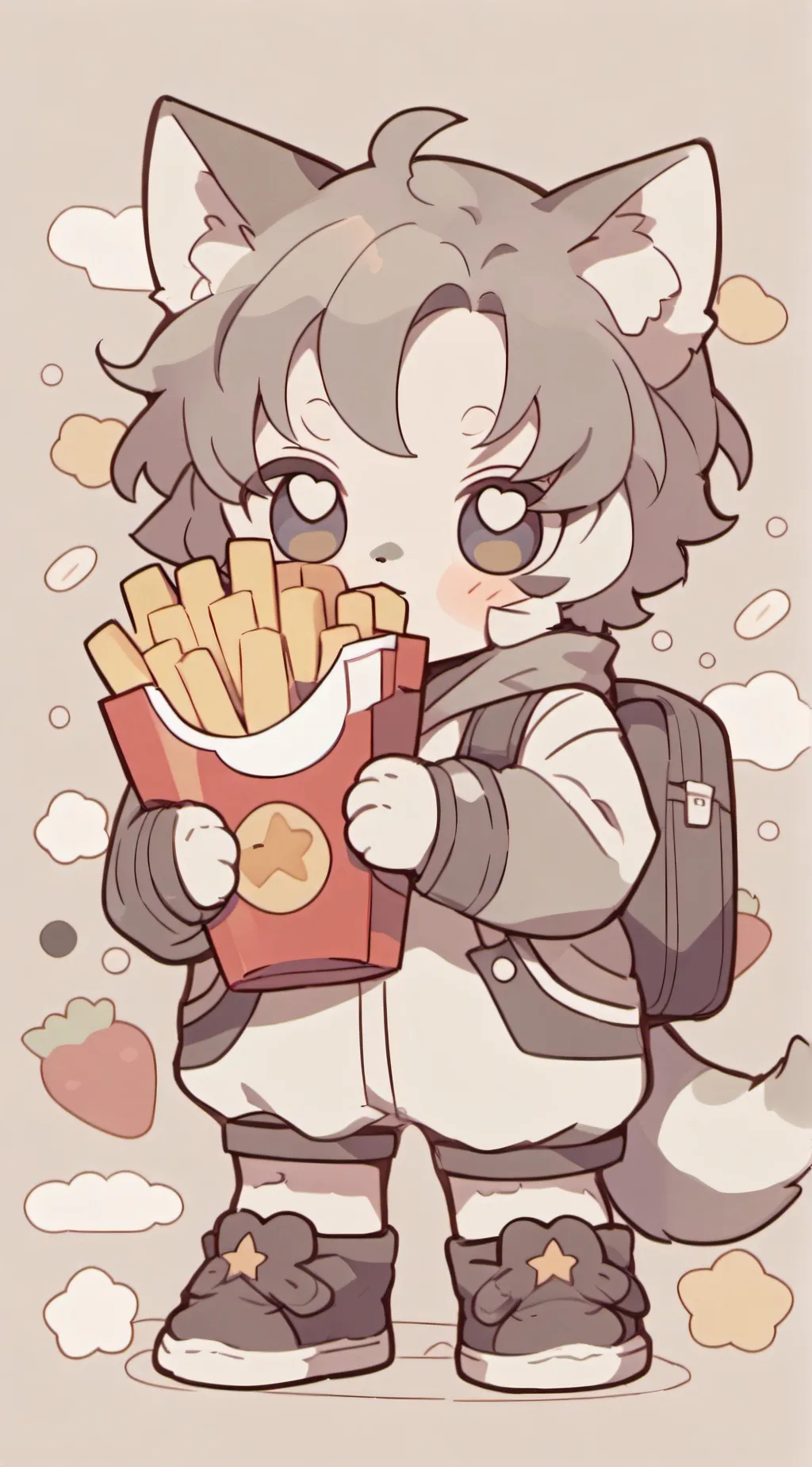 ai character: fries cat>:3 background