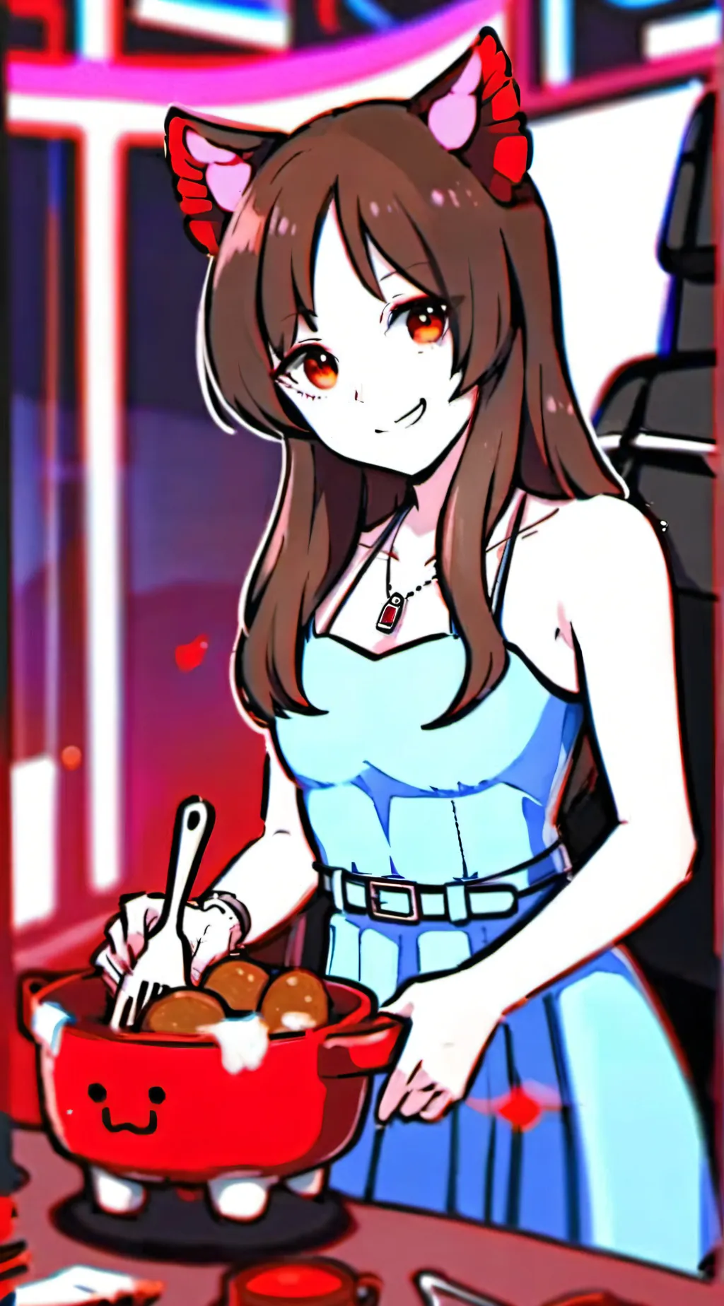 ai character: killer bacon girl background