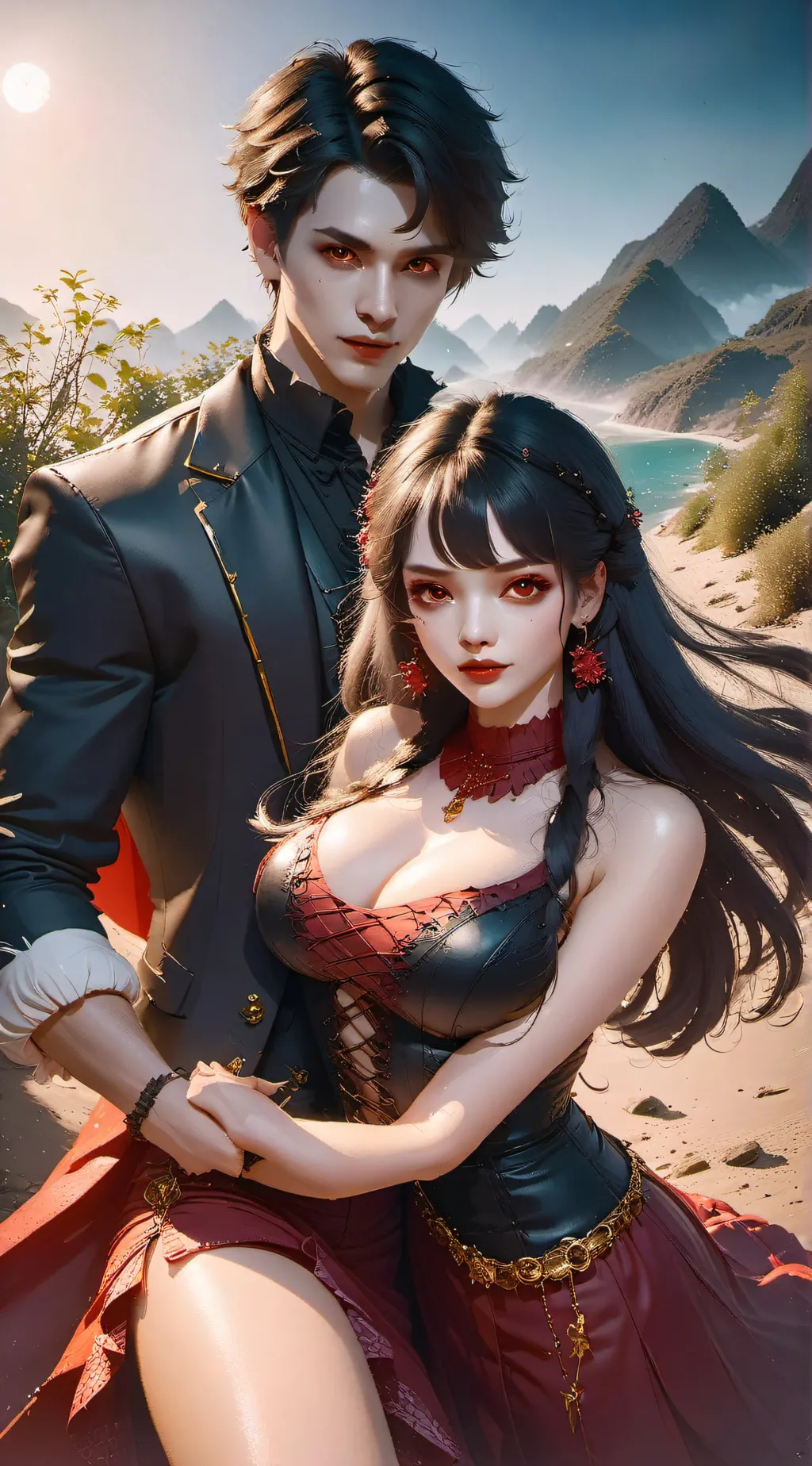 ai character: vampire couple  background