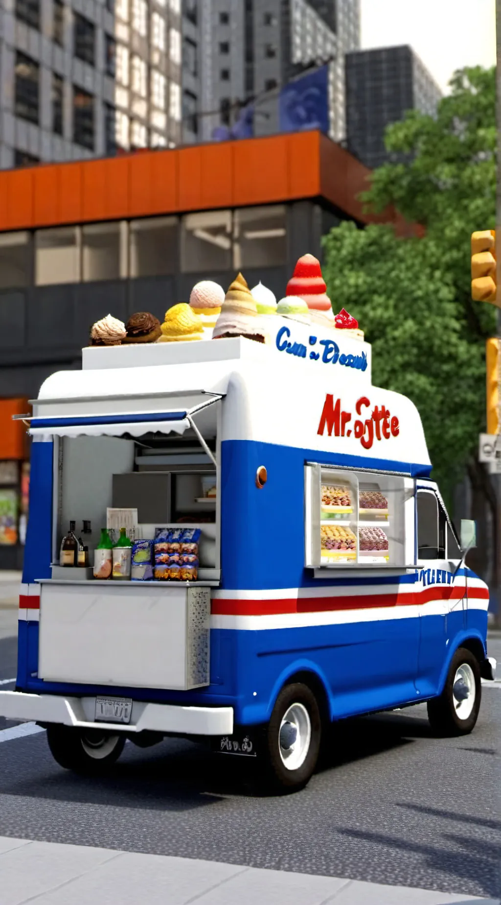 ai character: Ice cream truck background