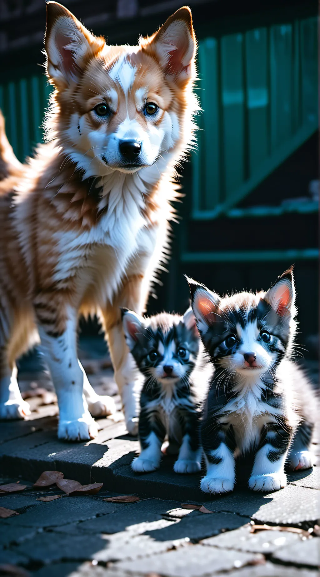 ai character: stray dog and cats background