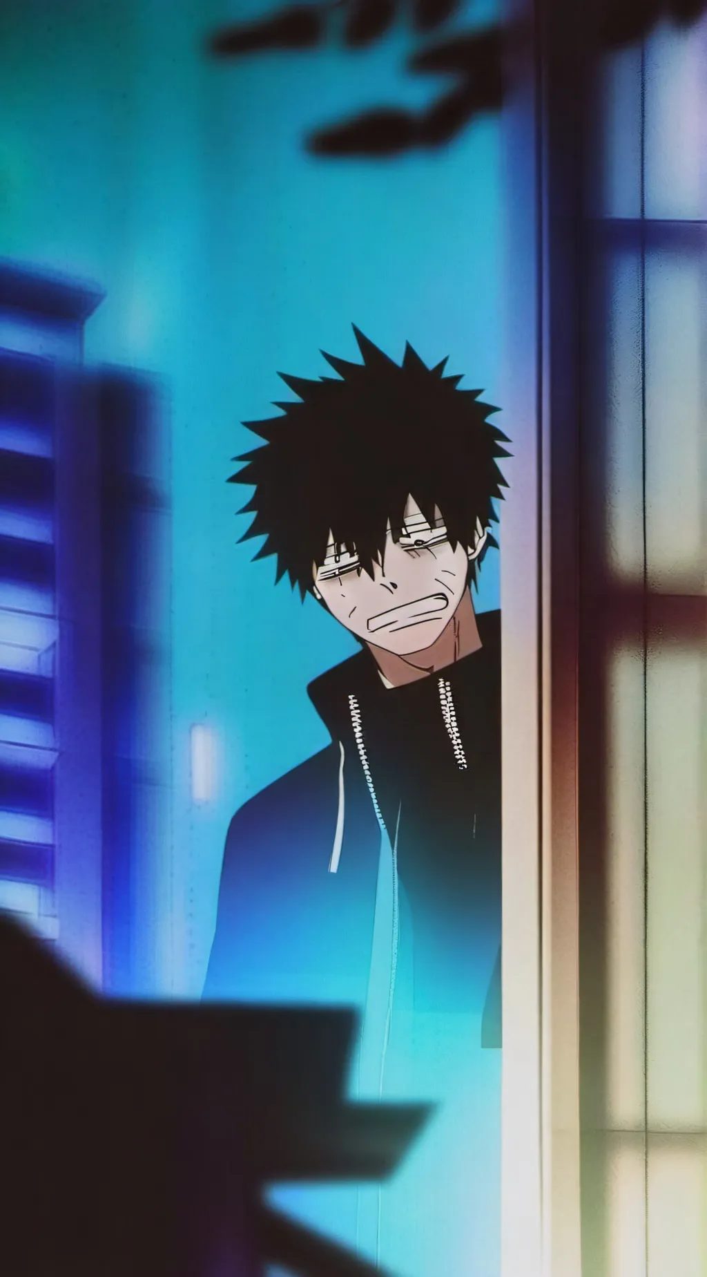ai character: Dabi crying  background