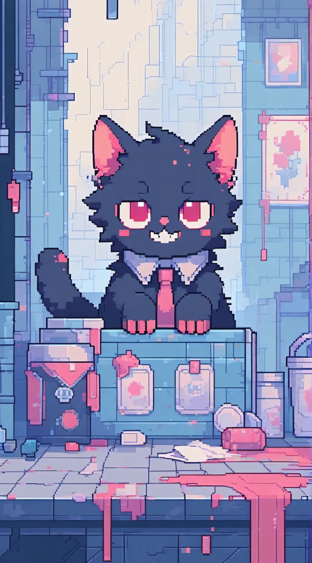 ai character: 🔪🩸Cartoon cat🩸🔪 background