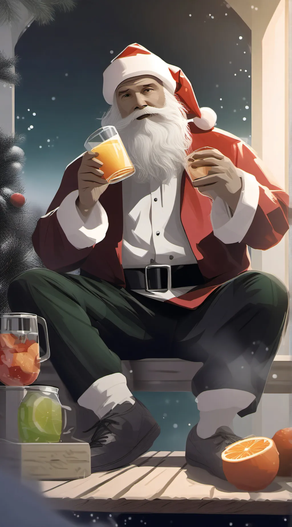 ai character: juice Santa  background