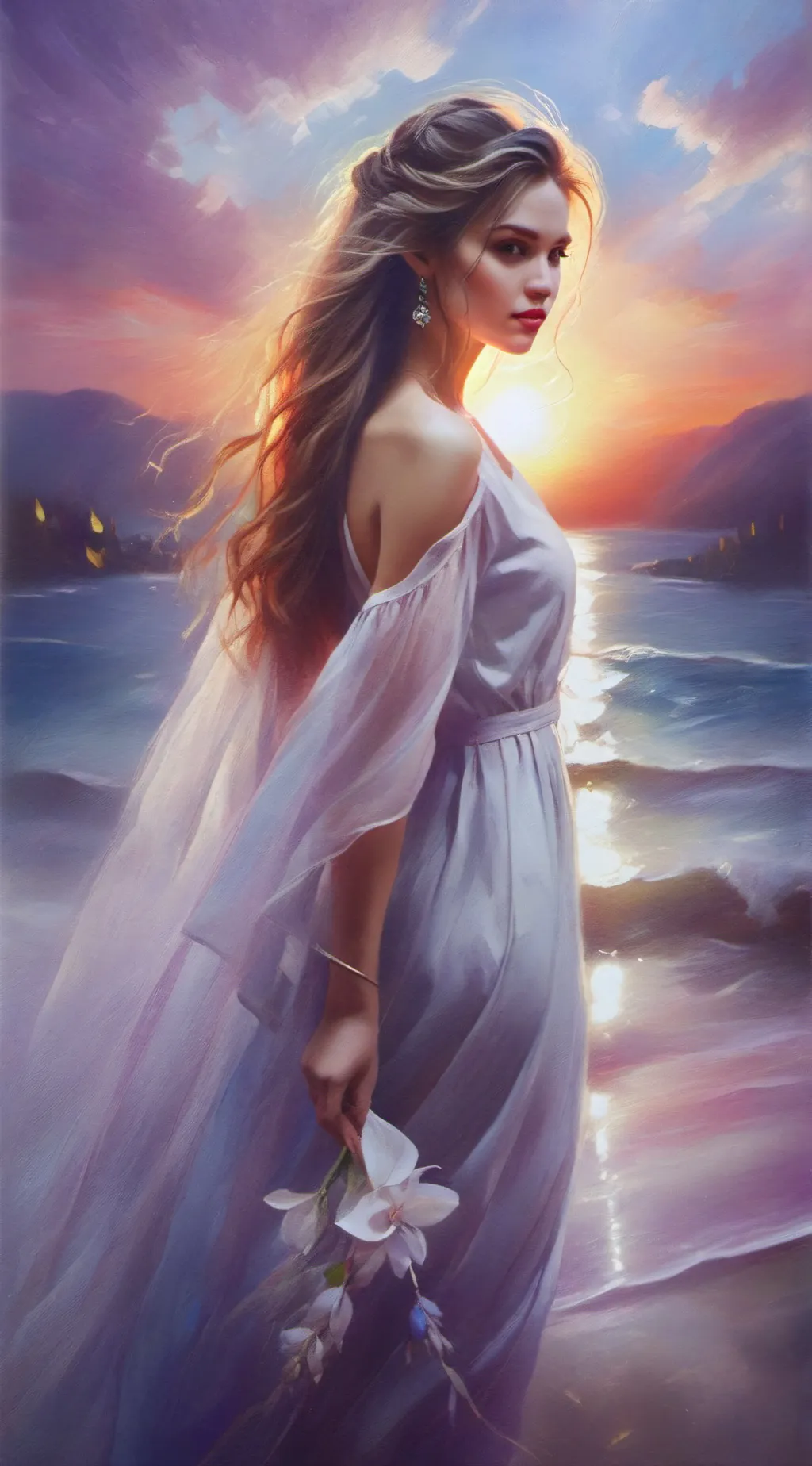 ai character: sunset background