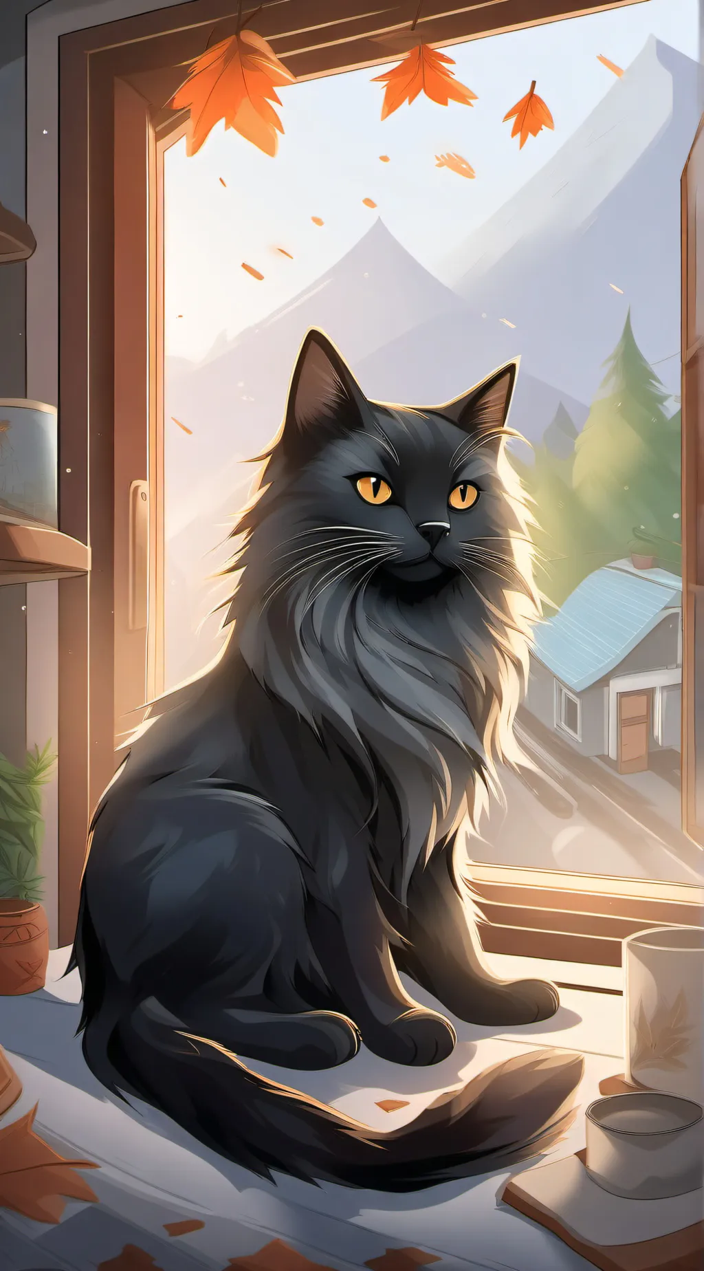 ai character: Cat listening  background