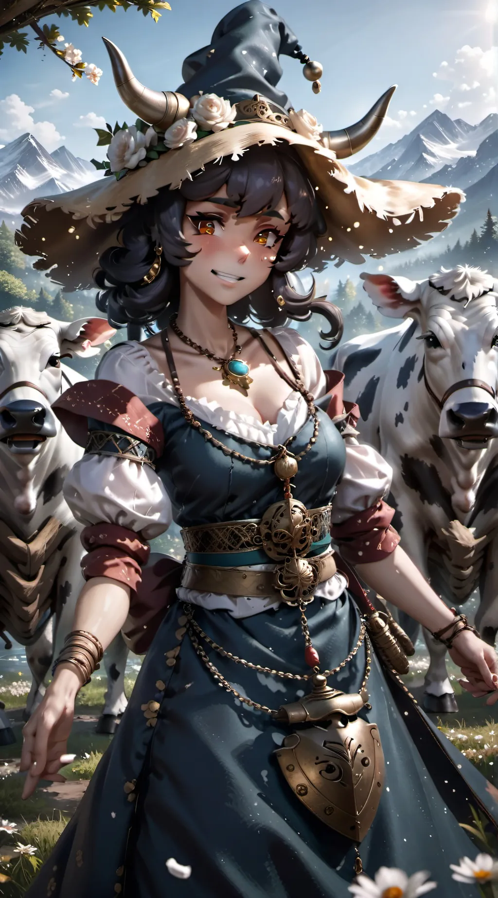 ai character: cow woman background