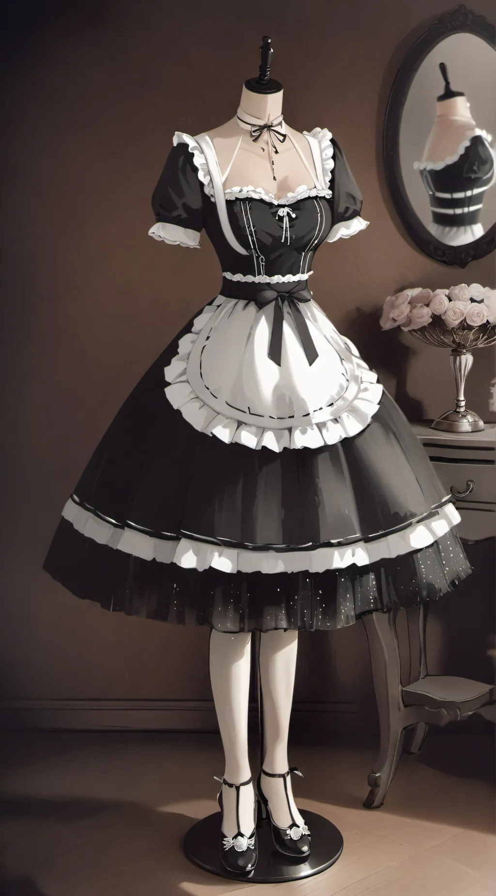 ai character: Maid dress  background