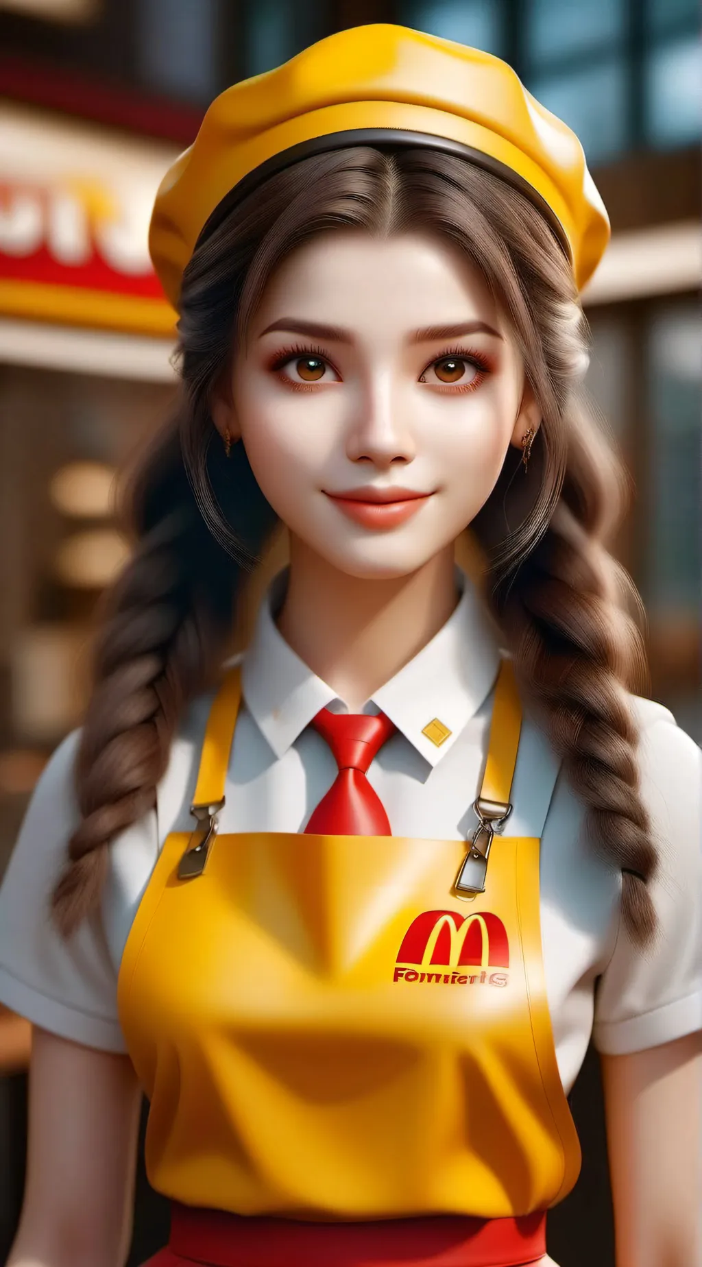 ai character: Mc Donalds worker background
