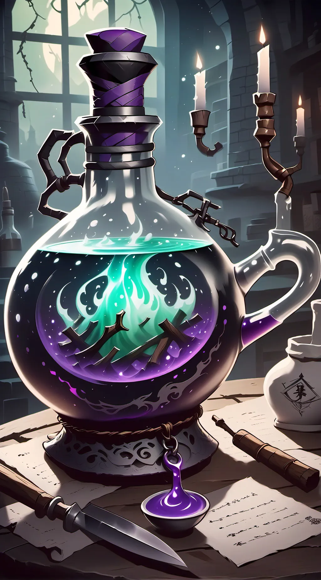 ai character: a magical potion  background