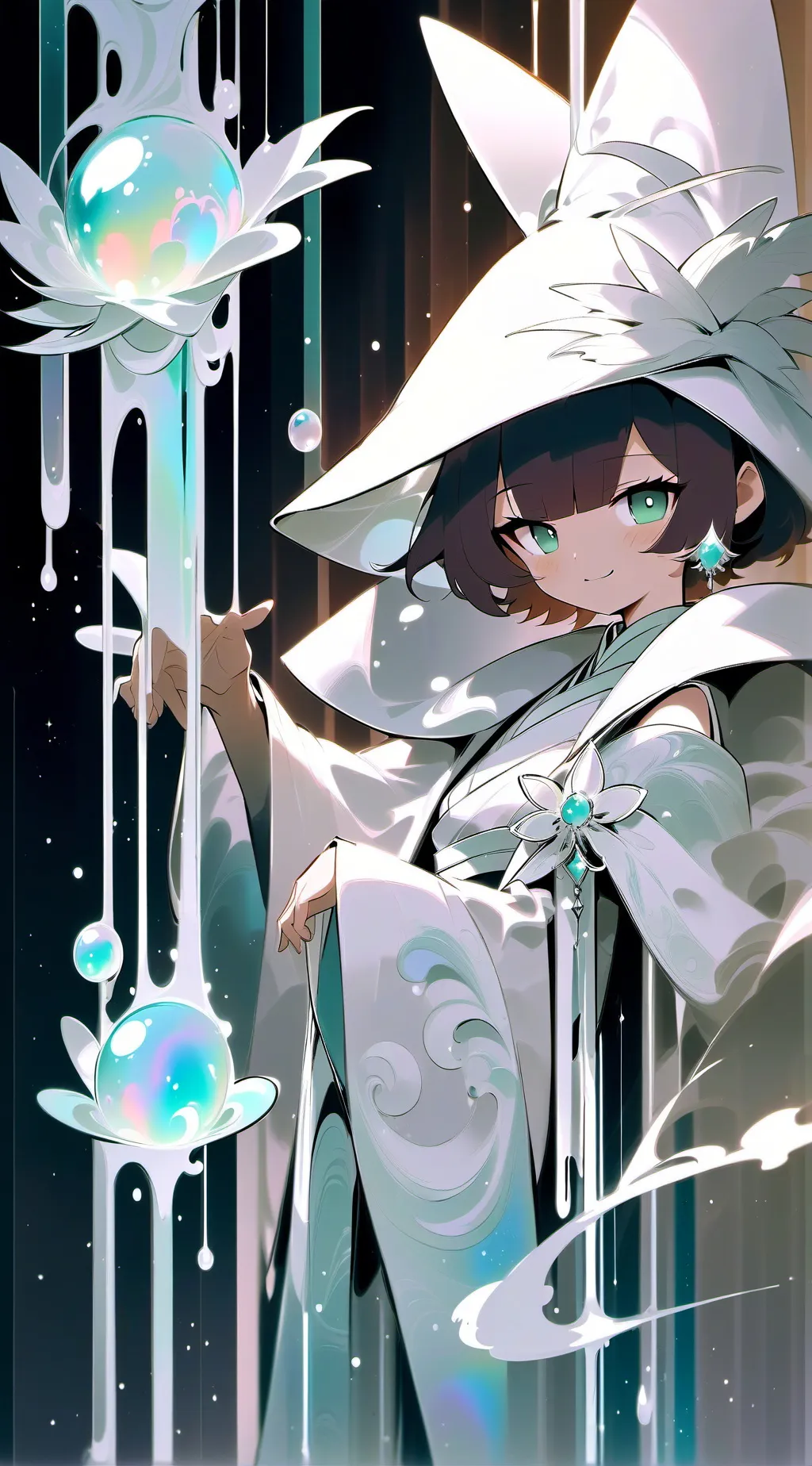 ai character: snowy forest background