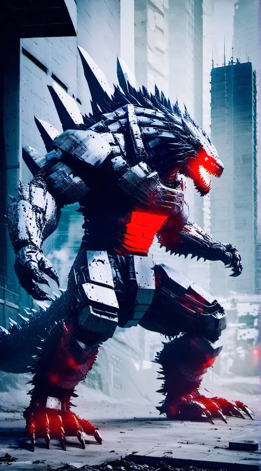 ai character: Mecha Godzilla  background