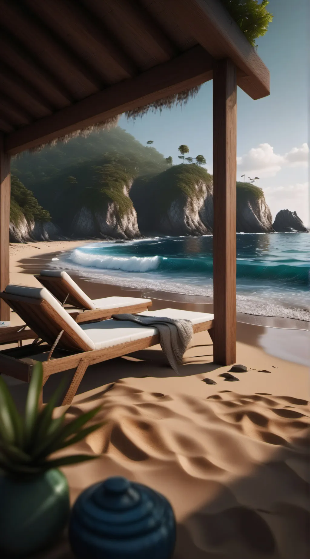 ai character: Fpe beach day background