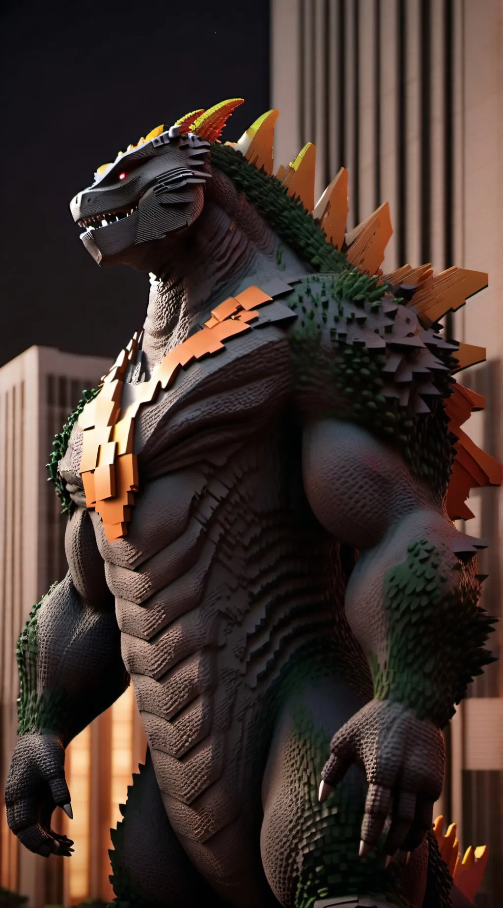 ai character: minecraft godzilla background