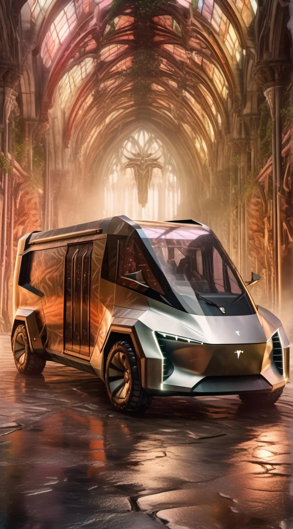 ai character: Tesla truck background