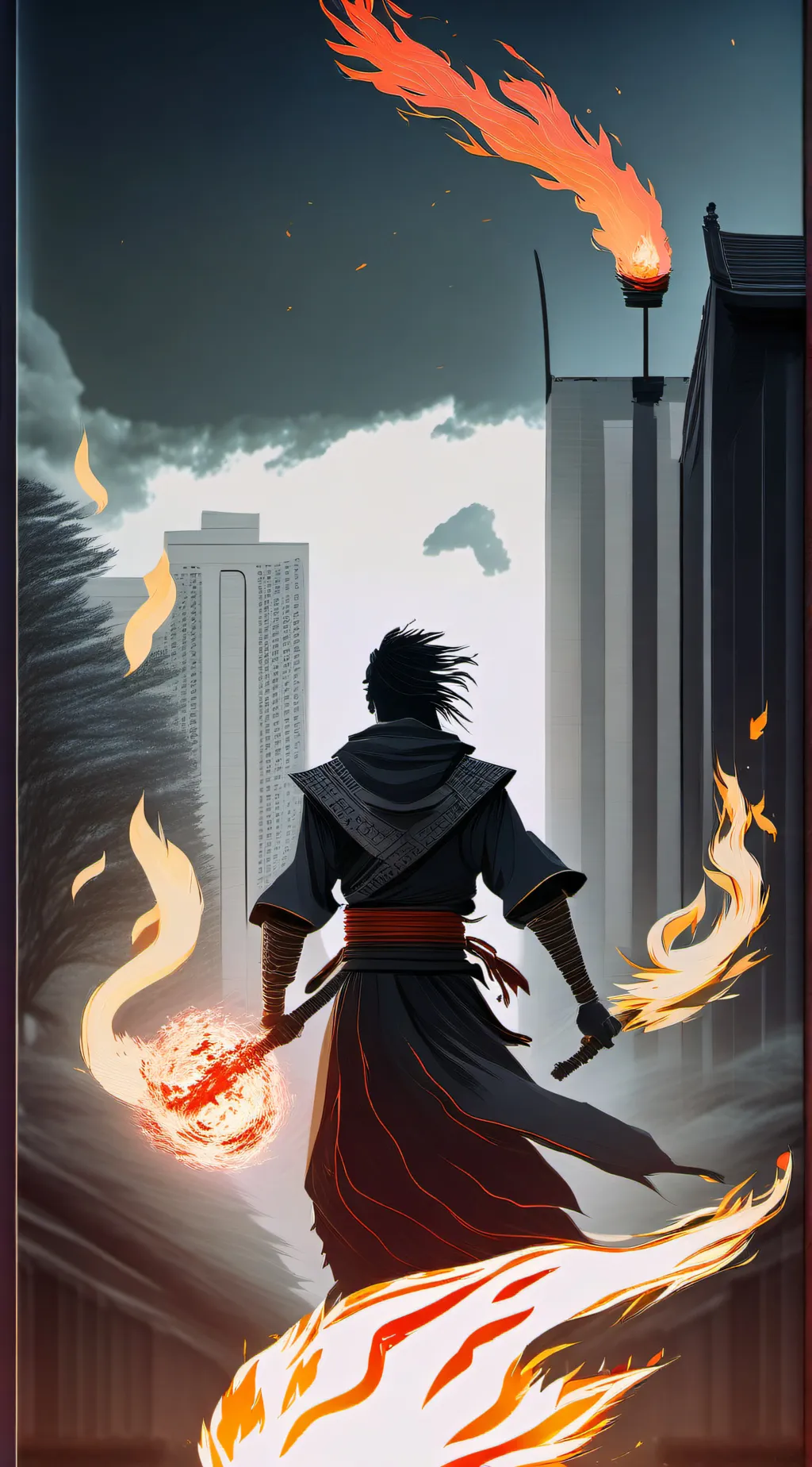 ai character: The flaming Human background