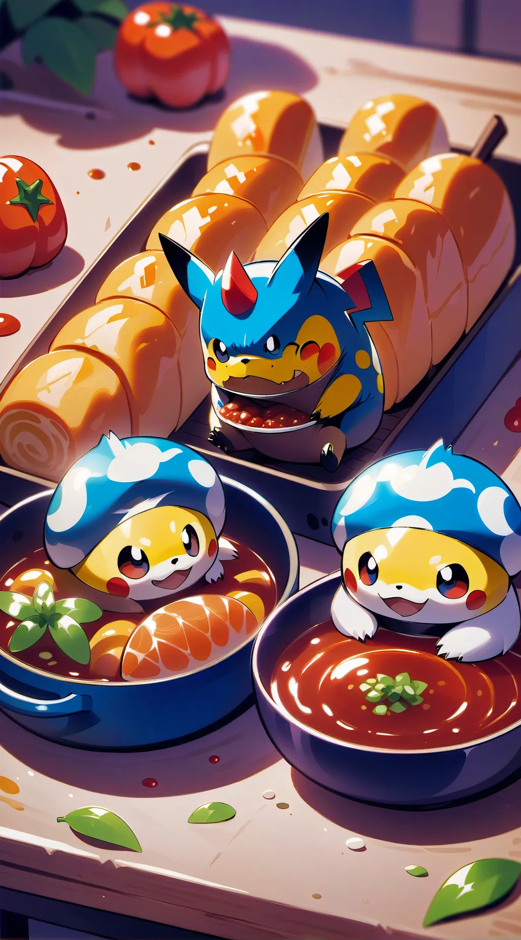 ai character: Da food background