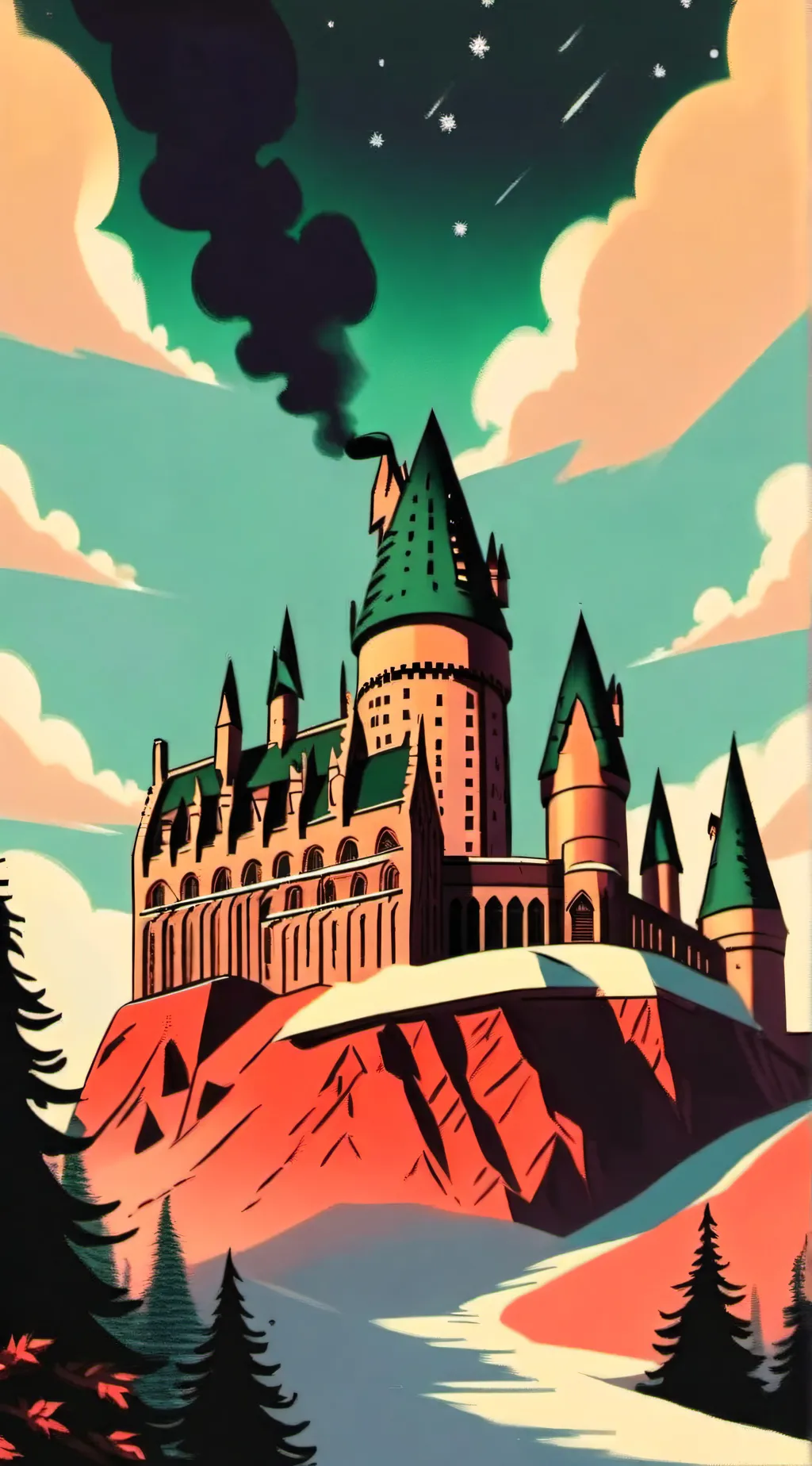 ai character: Christmas howarts background