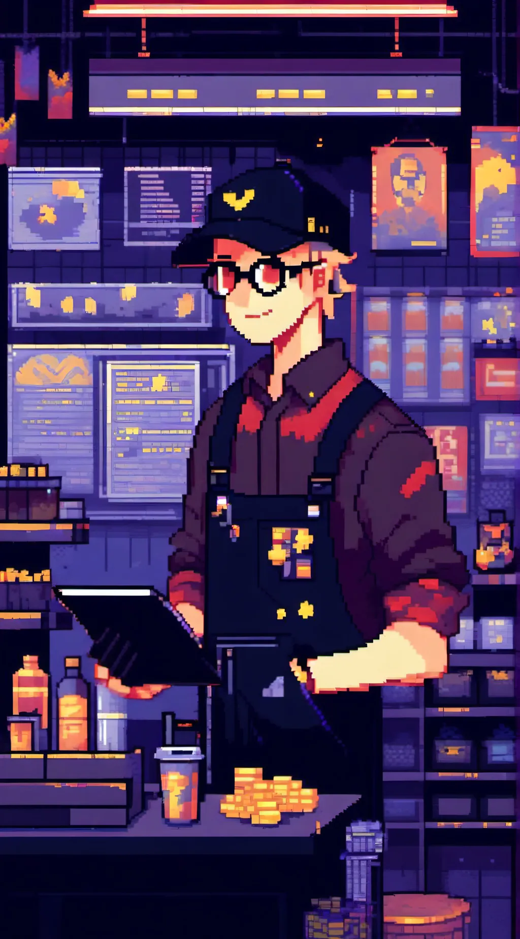 ai character: Cashier noob  background