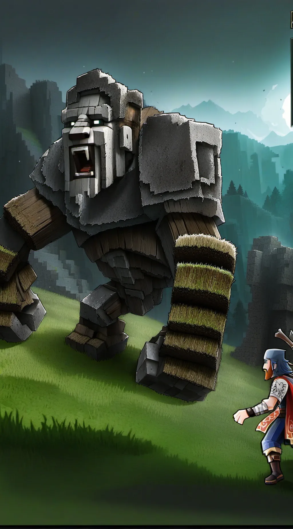 ai character: grass from Minecra background