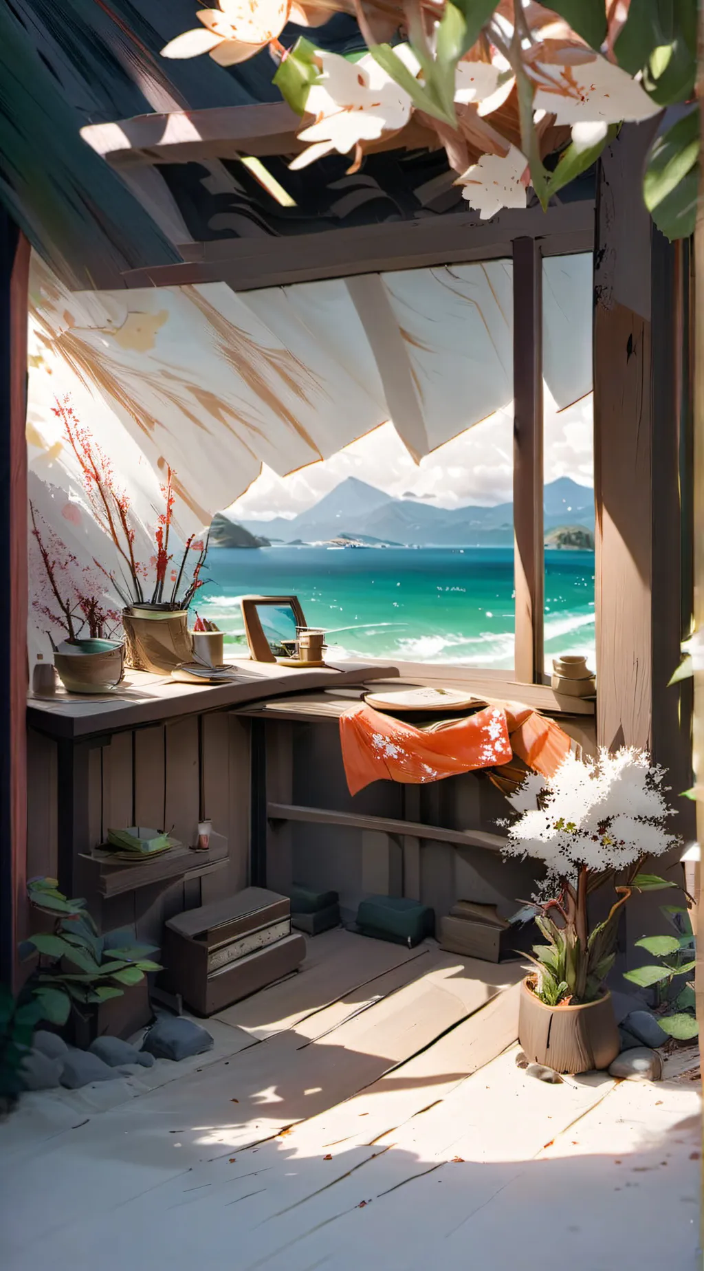 ai character: demon slayer beach background